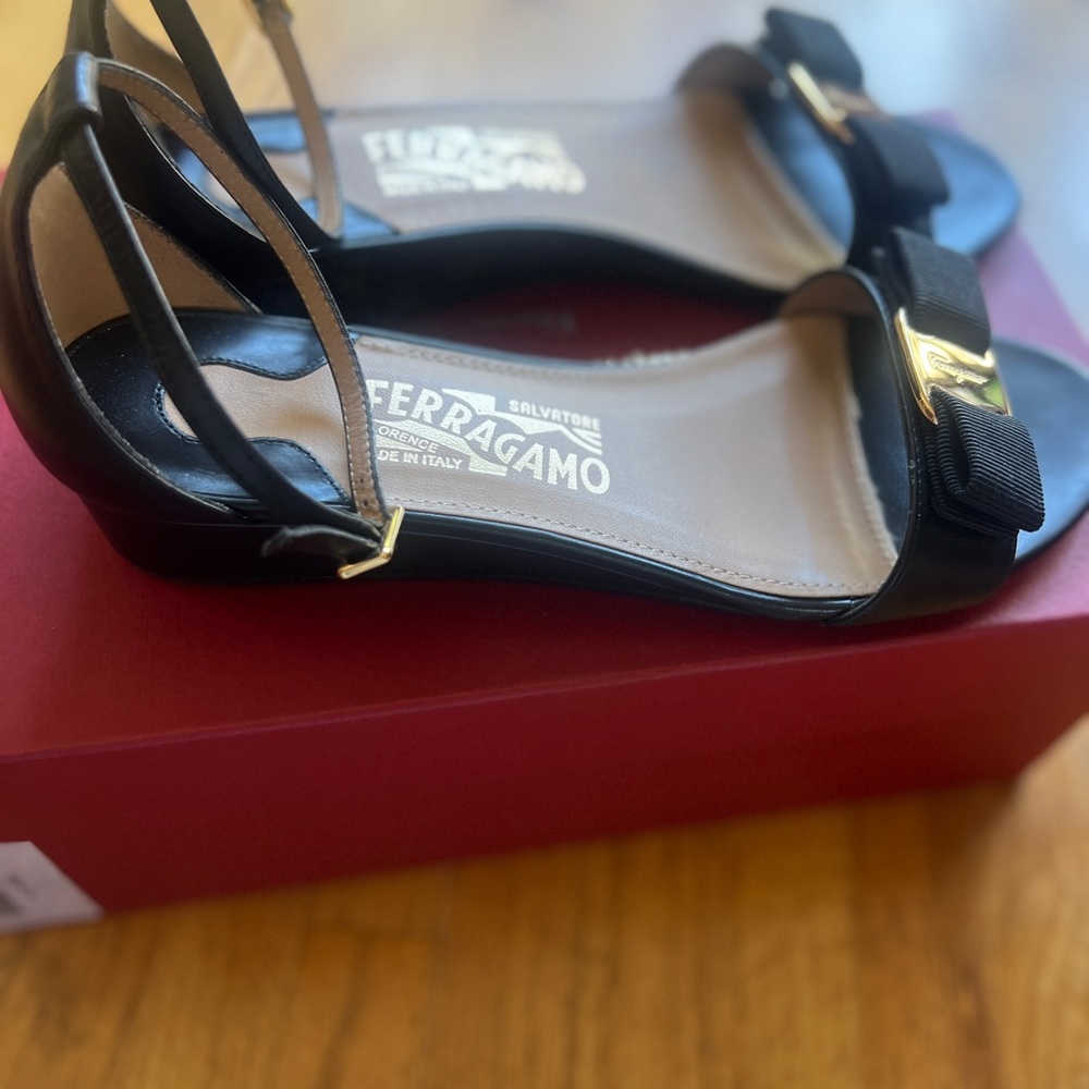 Salvatore Ferragamo Black Leather Flats